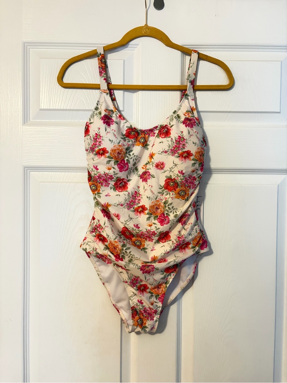 Nicole Miller Floral One-Piece Swimsuit - White with Pink & Orange Roses